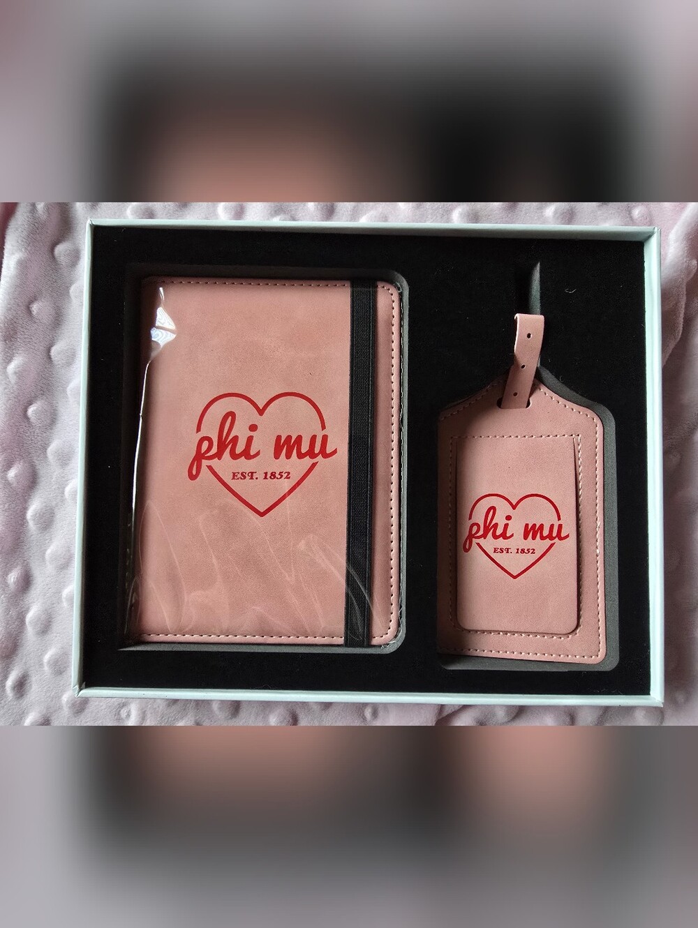 NIB! PHI MU Sorority Bag Tag & Passport Cover